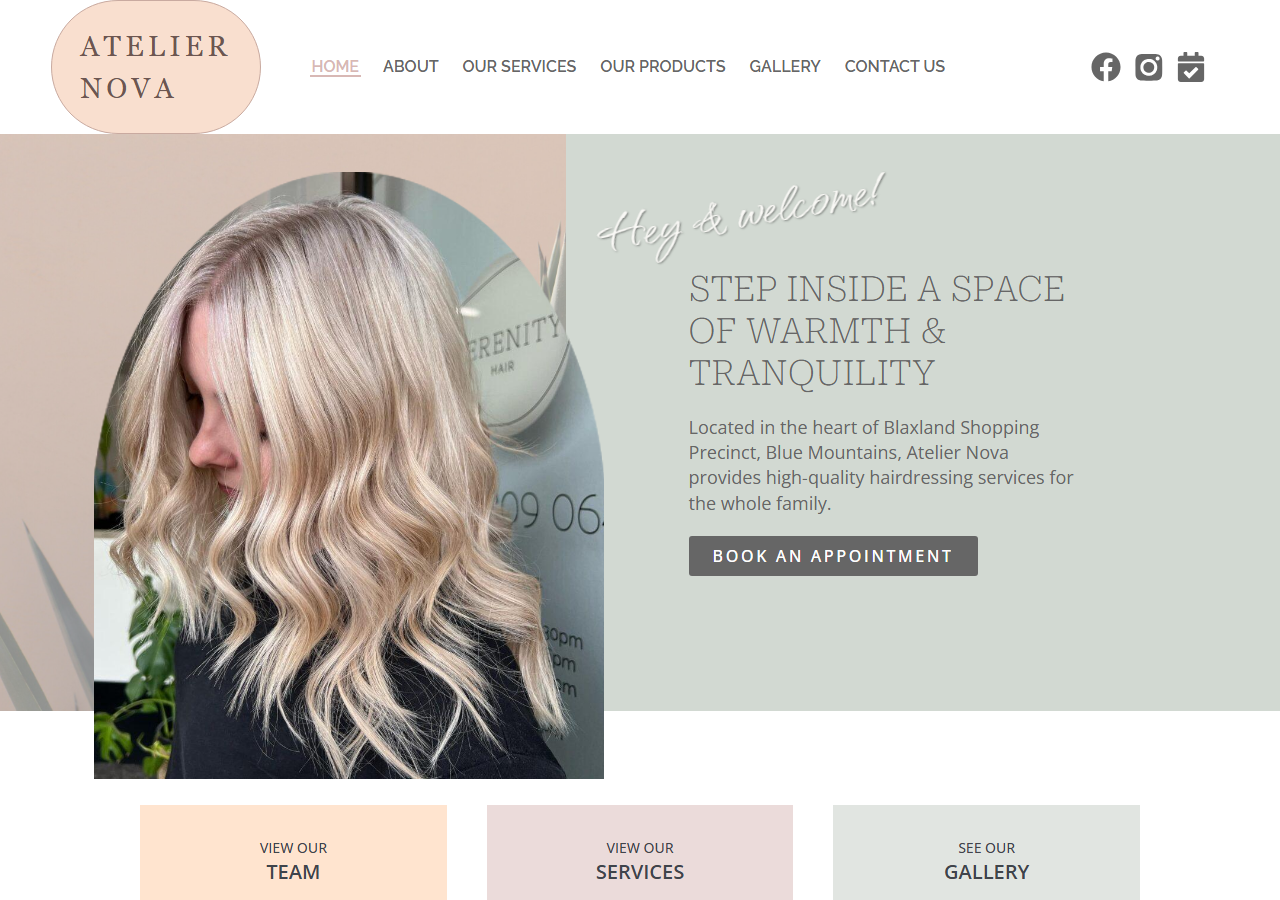 Atelier Nova Hair Website-Vorschau