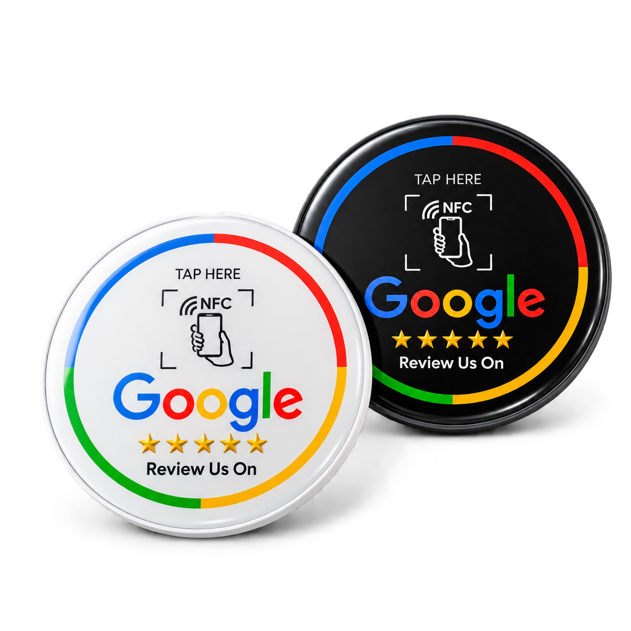 Runde NFC-Bewertungssticker in Weiß und Schwarz